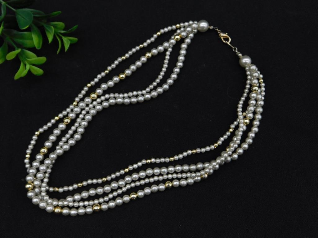 Multi-Strand Faux Pearl Necklace With Gold-Tone Accents: Multi-Strand Faux Pearl Necklace With Gold-Tone Accents