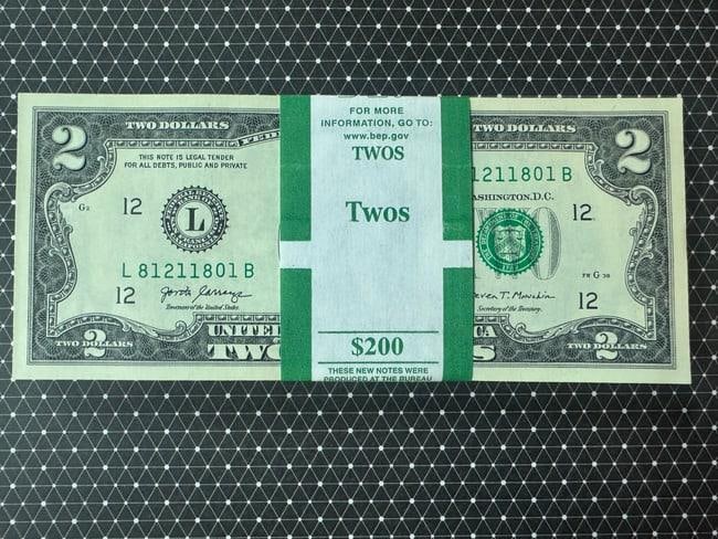 RARE Sequential $2 Bills 2017A UNCIRCULATED - 100 OF 1000 IN ORDER!: Serial number 81211101-81211200 - Exceptional and investment-grade group of United States $2 Federal Reserve Notes, presented in mint condition, uncirculated, and bank-banded form. This is Lot #1 of a