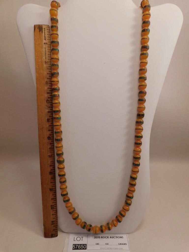 BONE CARVED AFRICAN TRADE BEADS INLAID WITH TURQUOISE AND CORAL: Thank you for attending HATMAN AUCTIONS! Yes, we ship all items that are not oversized. Please see photos for measurements and description. SPECIAL NOTICE: Many items are PICK UP ONLY by APPOINTMENT