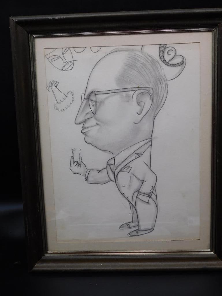 FRAMED CARICATURE DRAWING VINTAGE: WELCOME TO HATMAN AUCTIONS! SPECIAL NOTICE: Please see photos for measurements and descriptions. ***Yes, we have in house shipping with MANY REPEAT CUSTOMERS because of our streamlined service.