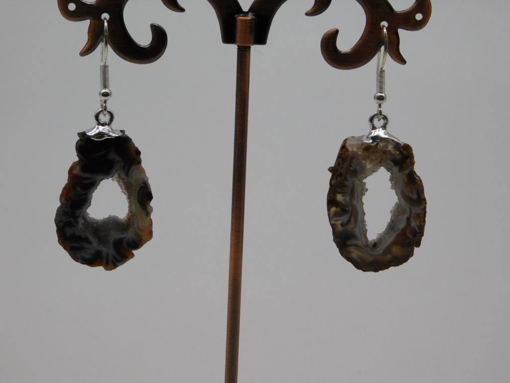 GEODE SLICE EARRINGS ROCK STONE LAPIDARY SPECIMEN (1 of 2)