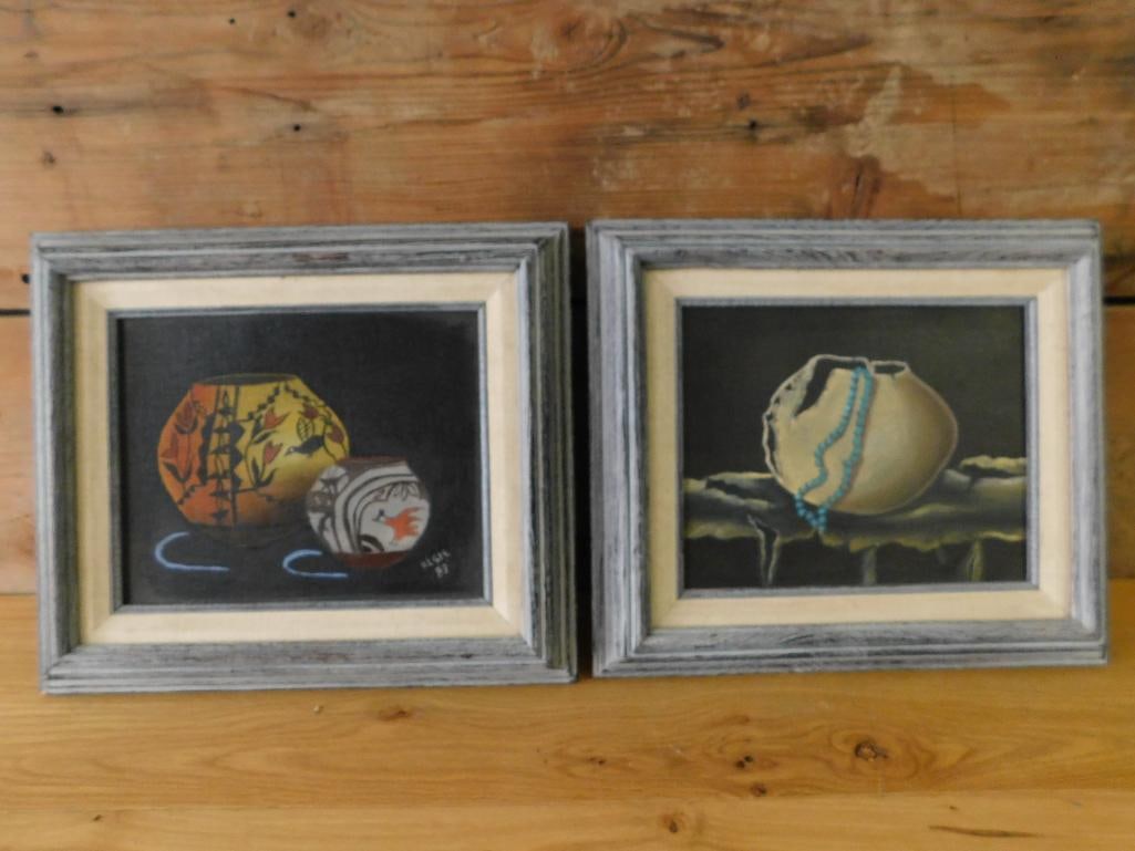STILL LIFE PAINTINGS FRAMED SET OF 2 VINTAGE ANTIQUE (1 of 6)