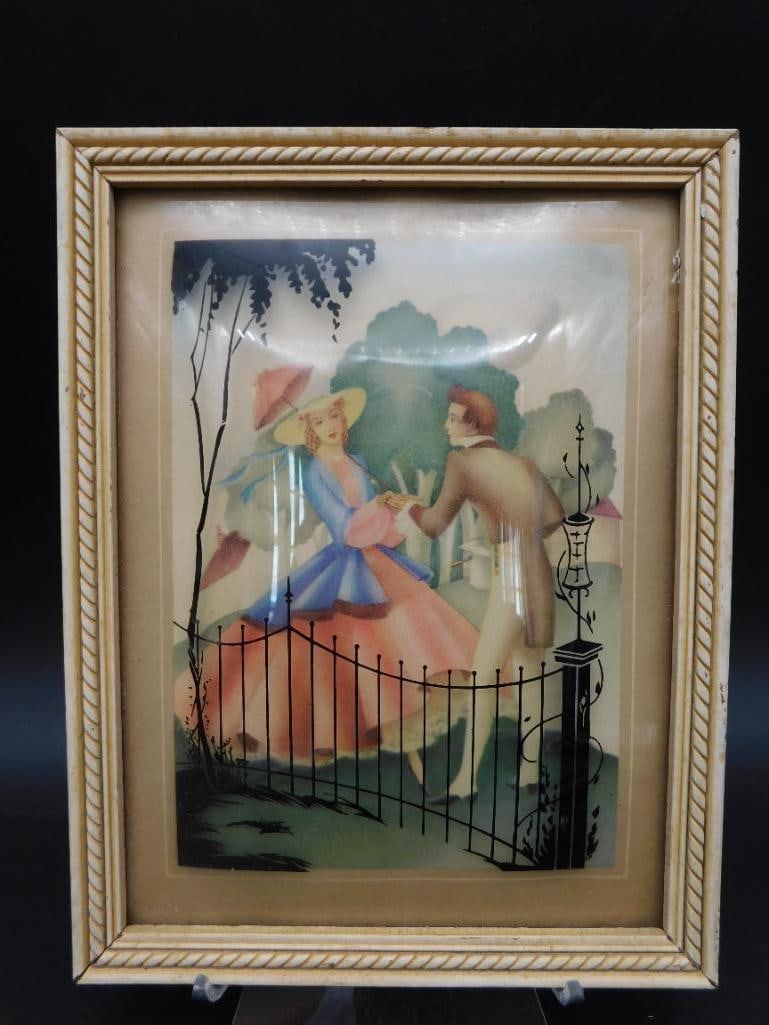 MORRIS AND BENDIEN LITHOGRAPH COURTING COUPLE VINTAGE ANTIQUE: MORRIS AND BENDIEN LITHOGRAPH COURTING COUPLE VINTAGE ANTIQUE