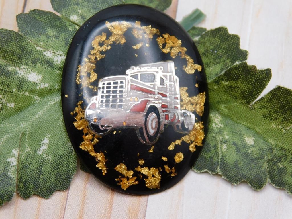 GOLD FLAKE TRUCK CABOCHON ROCK STONE LAPIDARY SPECIMEN (1 of 3)