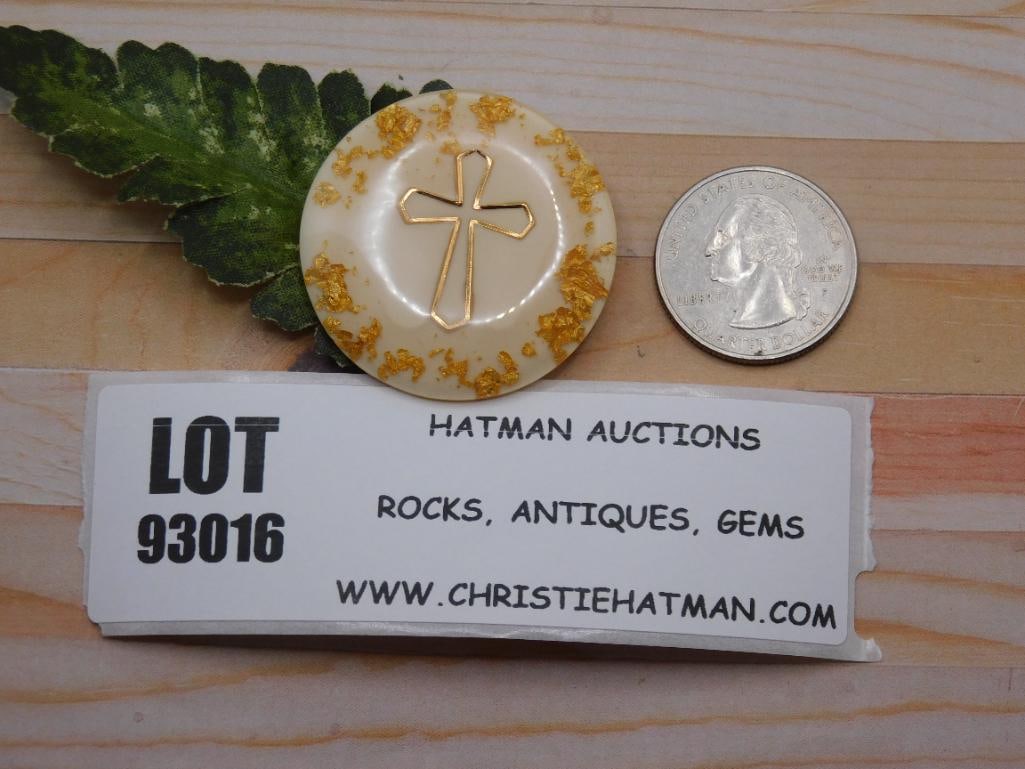 GOLD FECKED CROSS CABOCHON ROCK STONE LAPIDARY SPECIMEN: GOLD FECKED CROSS CABOCHON ROCK STONE LAPIDARY SPECIMEN