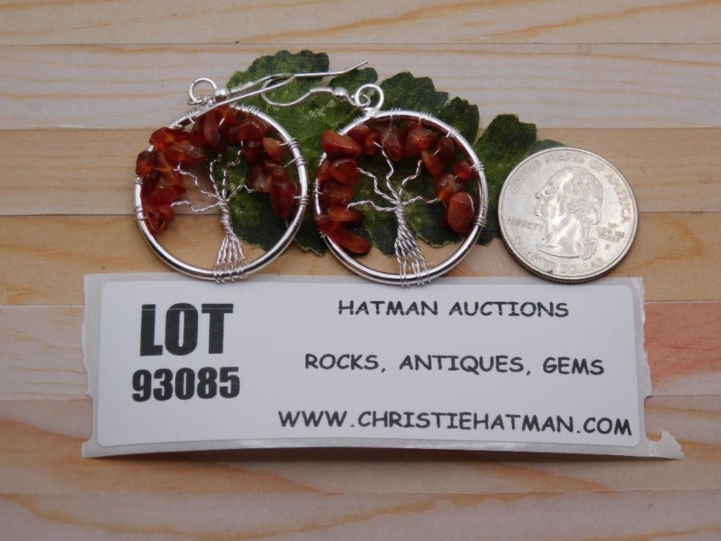 CARNELIAN WIRE TREE EARRINGS ROCK STONE LAPIDARY SPECIMEN: CARNELIAN WIRE TREE EARRINGS ROCK STONE LAPIDARY SPECIMEN