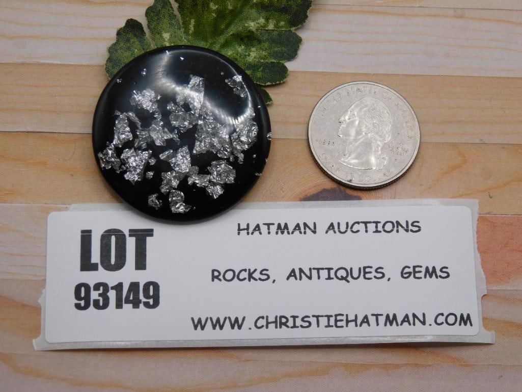 SILVER FLECKED CABOCHON ROCK STONE LAPIDARY SPECIMEN: SILVER FLECKED CABOCHON ROCK STONE LAPIDARY SPECIMEN
