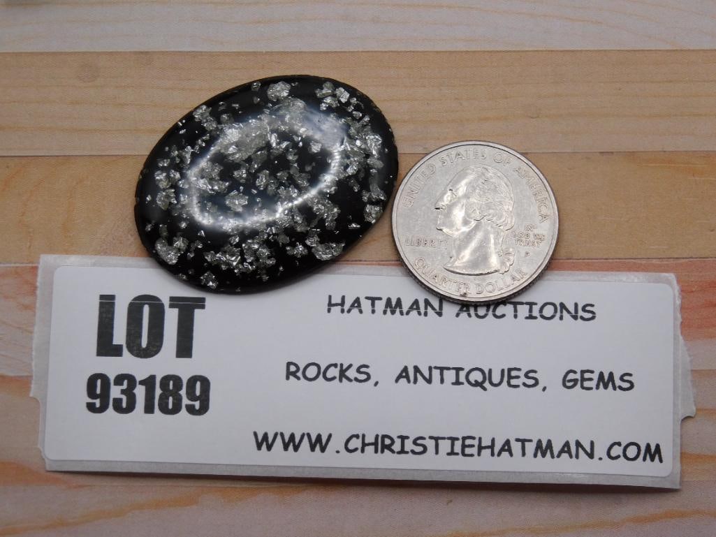 SILVER FLECKED CABOCHON ROCK STONE LAPIDARY SPECIMEN: SILVER FLECKED CABOCHON ROCK STONE LAPIDARY SPECIMEN