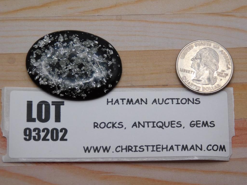SILVER FLECKED CABOCHON ROCK STONE LAPIDARY SPECIMEN: SILVER FLECKED CABOCHON ROCK STONE LAPIDARY SPECIMEN