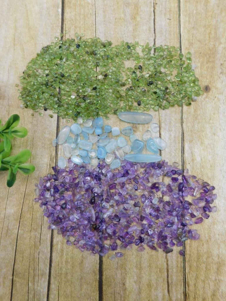 PERIDOT AQUAMARINE AND AMETHYST ROCK STONE LAPIDARY SPECIMEN (1 of 2)
