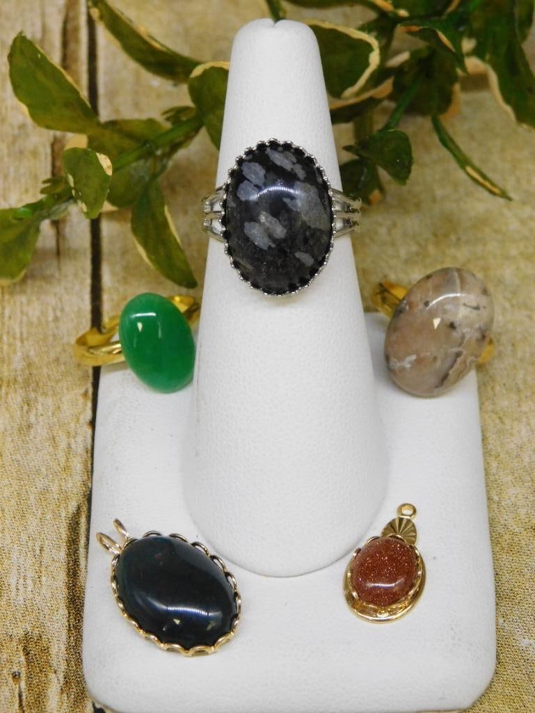 MIXED STONE RINGS ROCK STONE LAPIDARY SPECIMEN: MIXED STONE RINGS ROCK STONE LAPIDARY SPECIMEN