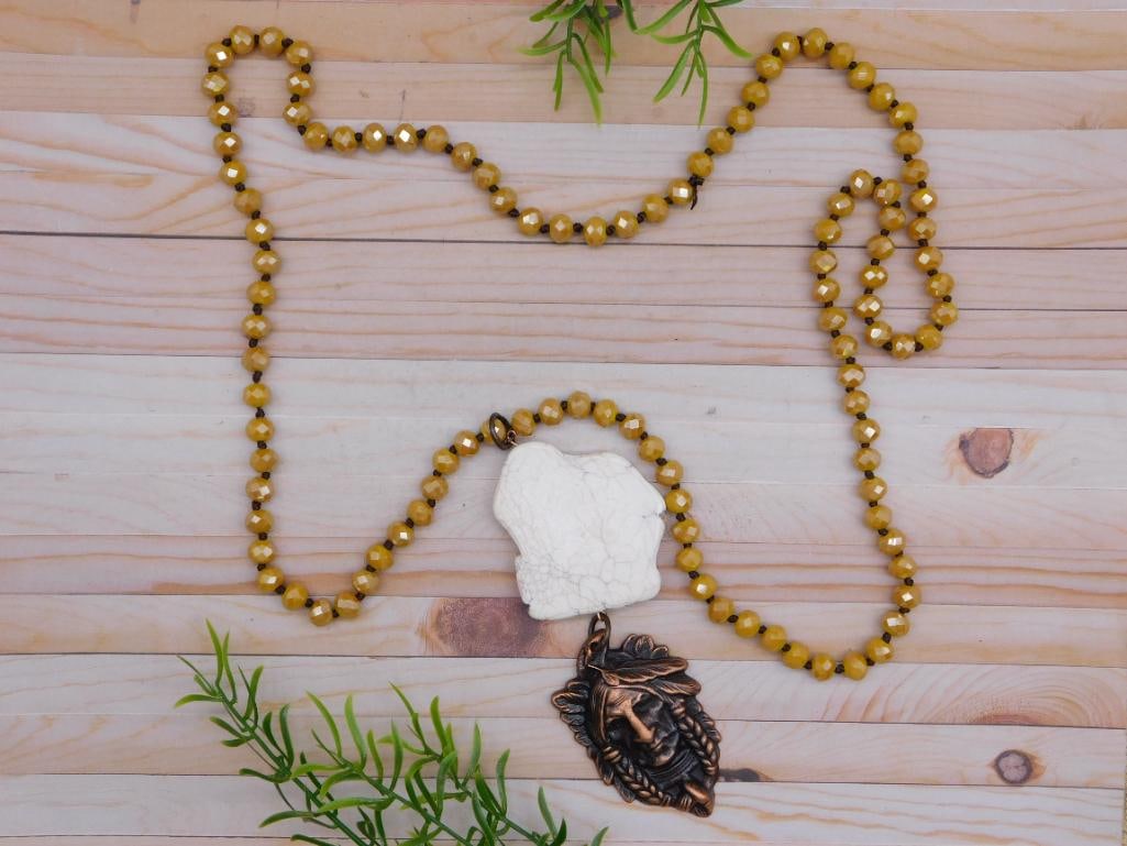 COPPER CHIEF PENDANT ON SPARKLE BEAD NECKLACE ROCK STONE LAPIDARY SPECIMEN: COPPER CHIEF PENDANT ON SPARKLE BEAD NECKLACE ROCK STONE LAPIDARY SPECIMEN - Part of our Discover Golden Attic, Crystals and Gems auction at HATMAN'S Auctions! Please see photos for measurements and
