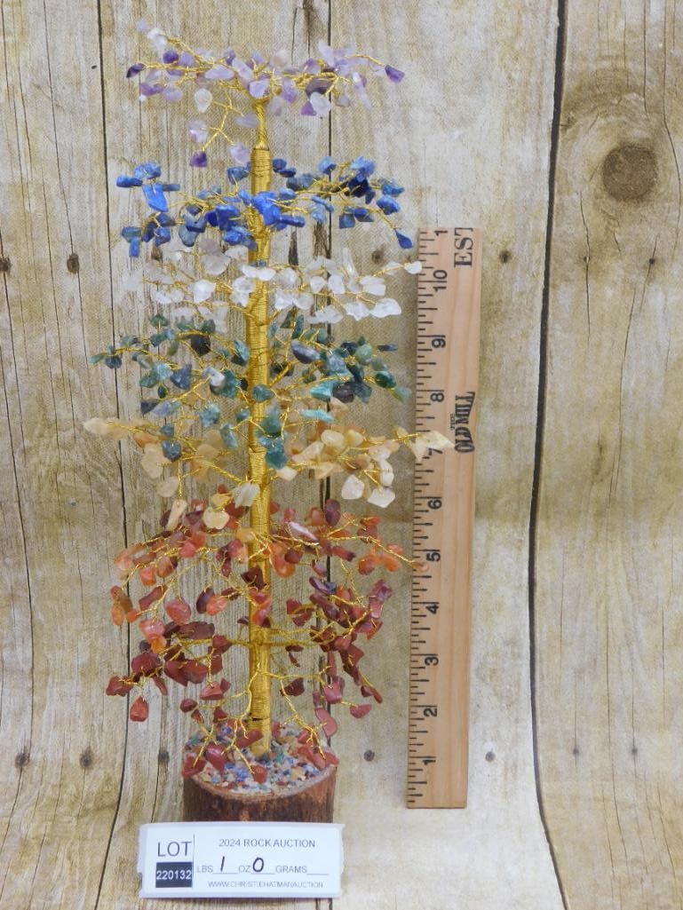 MIXED STONE TREE ROCK STONE LAPIDARY SPECIMEN: MIXED STONE TREE ROCK STONE LAPIDARY SPECIMEN - Part of our Discover Golden Attic, Crystals and Gems auction at HATMAN'S Auctions! Please see photos for measurements and condition. YES, we have