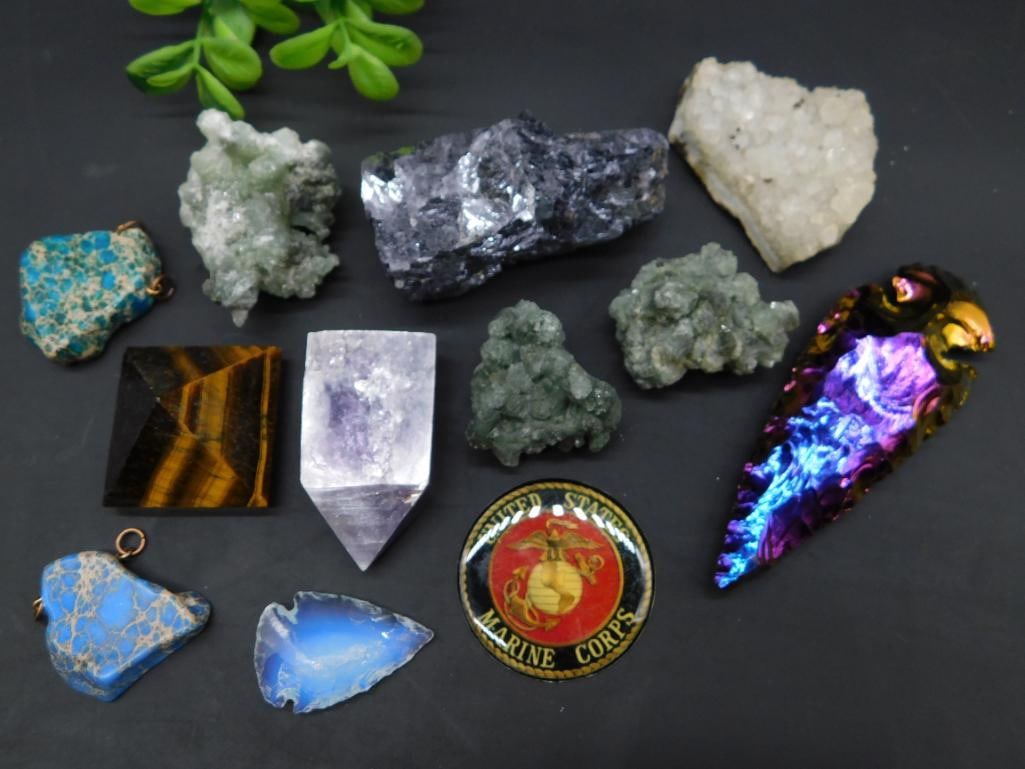 MIXED LOT ROCK STONE LAPIDARY SPECIMEN: MIXED LOT ROCK STONE LAPIDARY SPECIMEN - Part of our Discover Golden Attic, Crystals and Gems auction at HATMAN'S Auctions! Please see photos for measurements and condition. YES, we have in-house
