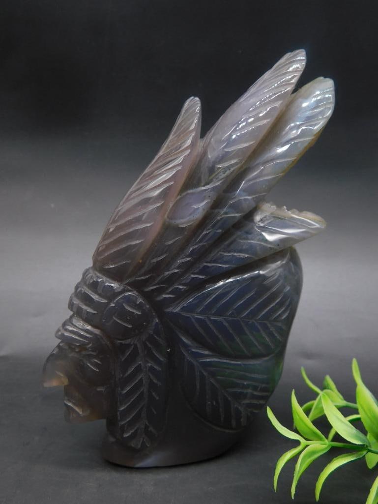 DRUZY AGATE CHIEF STATUE ROCK STONE LAPIDARY SPECIMEN: DRUZY AGATE CHIEF STATUE ROCK STONE LAPIDARY SPECIMEN - Part of our Discover Golden Attic, Crystals and Gems auction at HATMAN'S Auctions! Please see photos for measurements and condition. YES, we