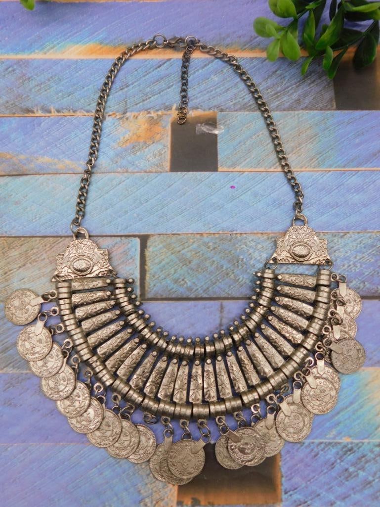 COIN PLANK NECKLACE: COIN PLANK NECKLACE - Part of our Discover Golden Attic, Crystals and Gems auction at HATMAN'S Auctions! Please see photos for measurements and condition. YES, we have in-house shipping! We have MANY 