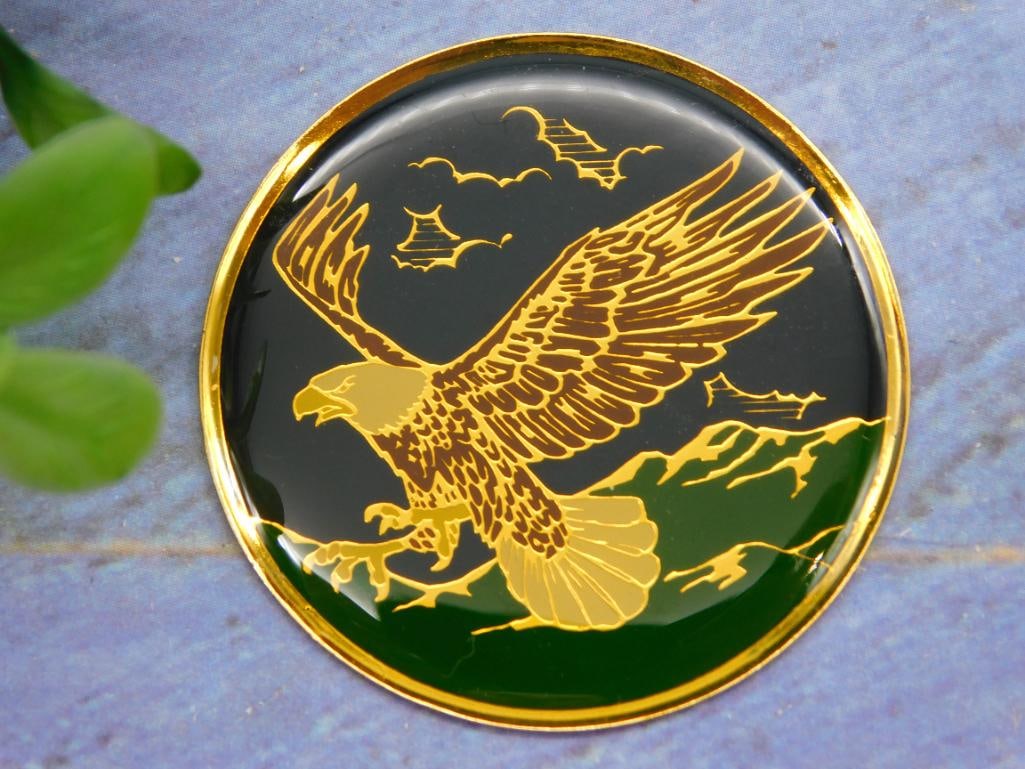 EAGLE CABOCHON MEDALLION: EAGLE CABOCHON MEDALLION - Part of our Discover Golden Attic, Crystals and Gems auction at HATMAN'S Auctions! Please see photos for measurements and condition. YES, we have in-house shipping! We have