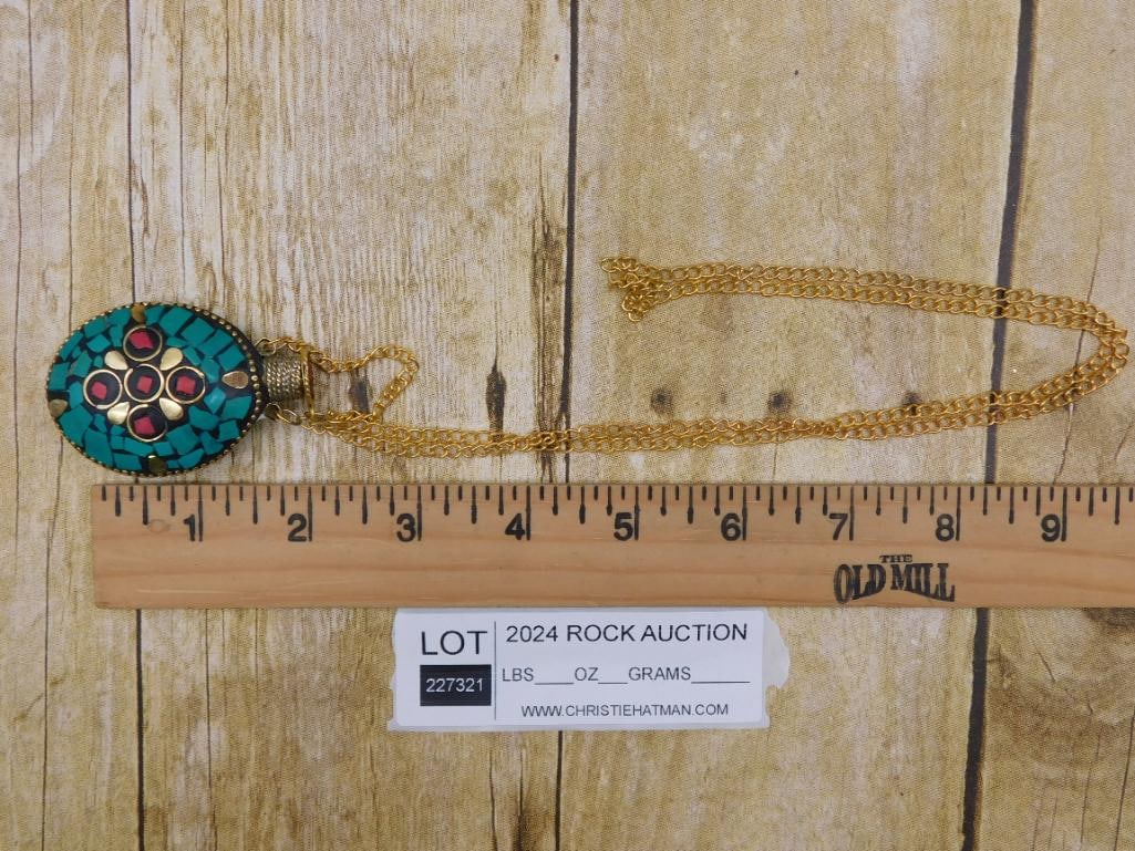 MIXED STONE STUDDED SNUFF BOTTLE ON CHAIN - 2