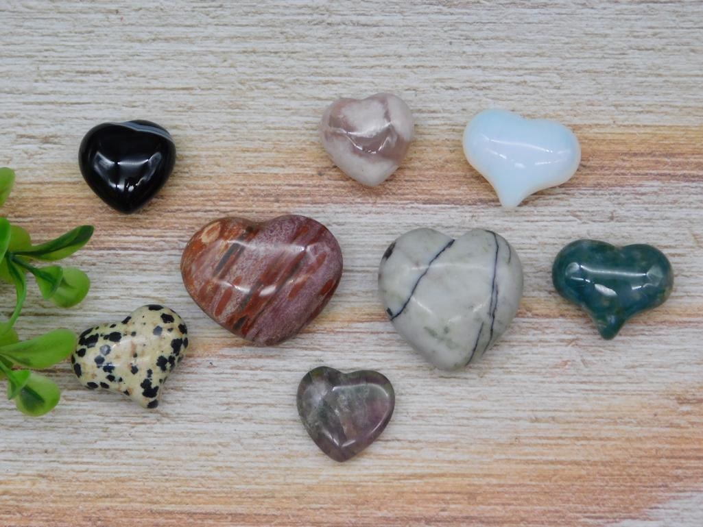 STONE HEARTS ROCK STONE LAPIDARY SPECIMEN: STONE HEARTS ROCK STONE LAPIDARY SPECIMEN - Part of our Discover Midnight Market, Crystals and Gems auction at HATMAN'S Auctions! Please see photos for measurements and condition. YES, we have