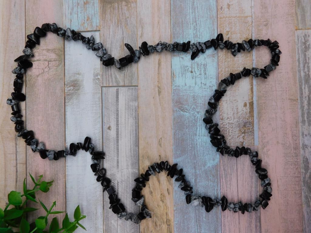SNOWFLAKE OBSIDIAN CHIP NECKLACE ROCK STONE LAPIDARY SPECIMEN (1 of 2)