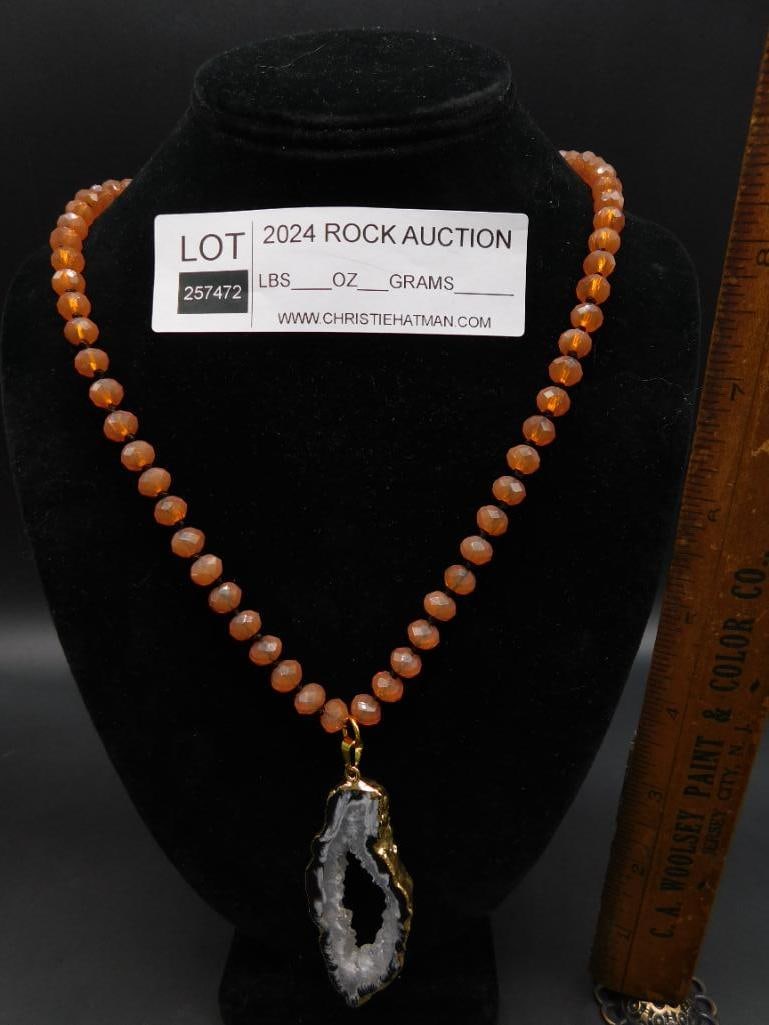 GEODE SLICE PENDANT ON SPARKLE BEAD NECKLACE - 3