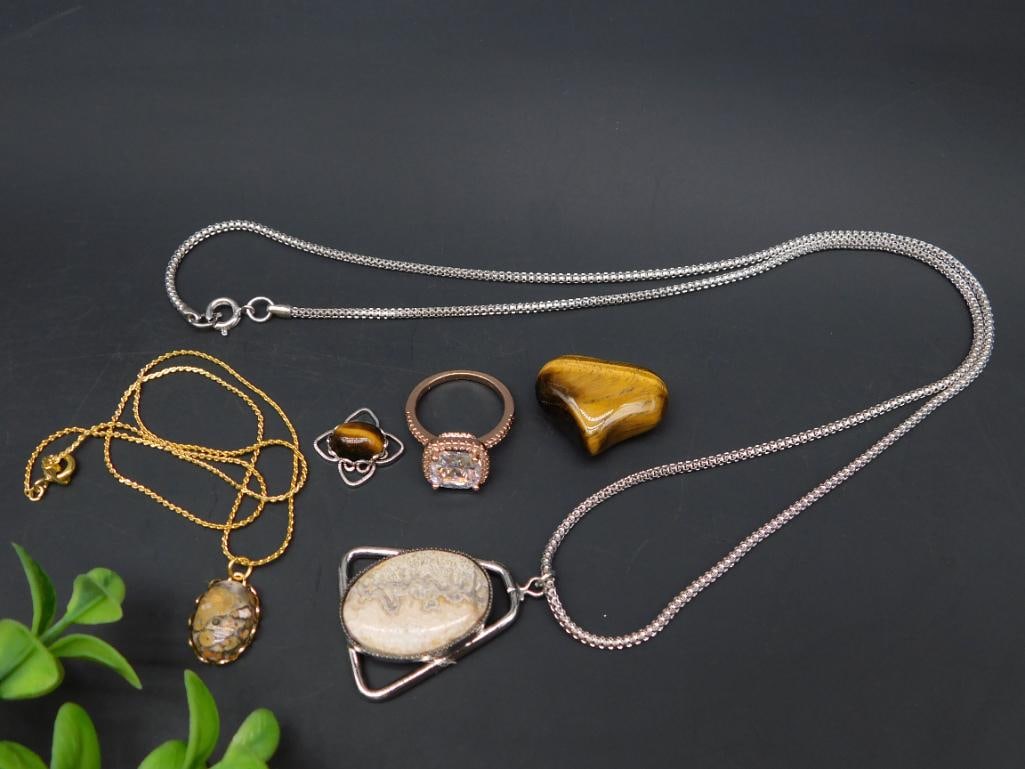 MIXED JEWELRY LOT ROCK STONE LAPIDARY SPECIMEN: MIXED JEWELRY LOT ROCK STONE LAPIDARY SPECIMEN