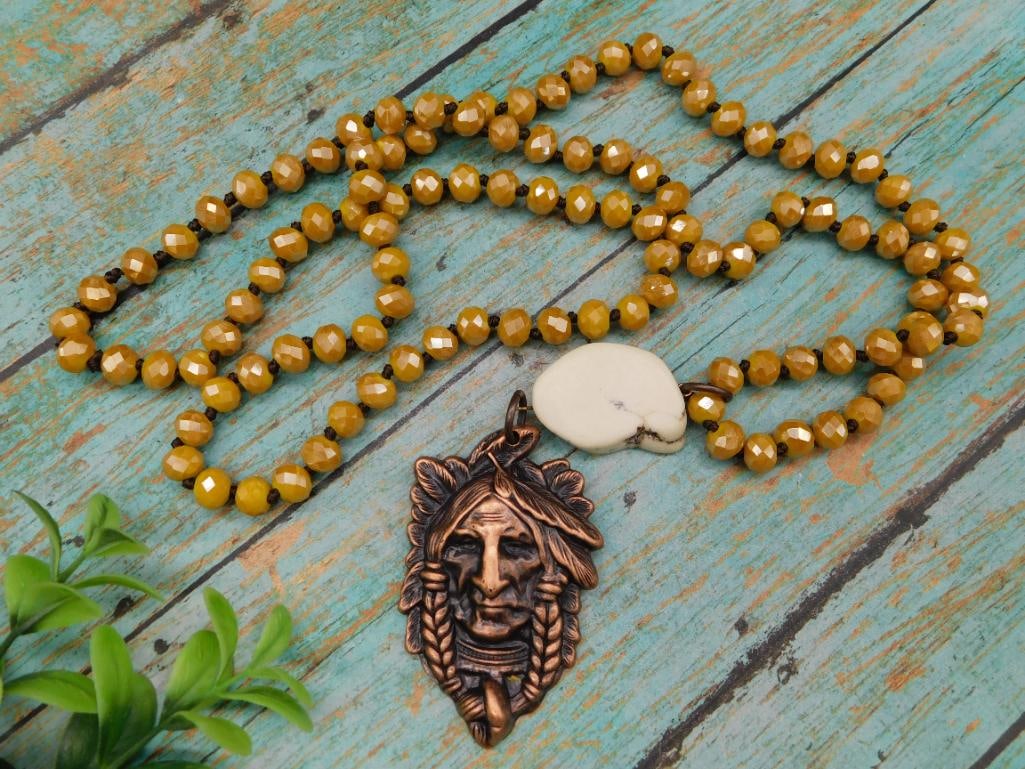 CHIEF PENDANT ON SPARKLE BEAD NECKLACE: CHIEF PENDANT ON SPARKLE BEAD NECKLACE