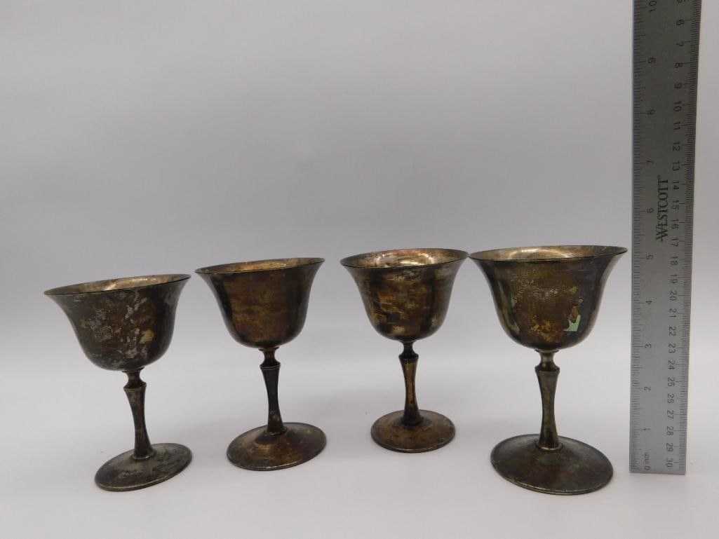 FOUR VINTAGE ETCHED BRASS WINE GOBLETS - 3