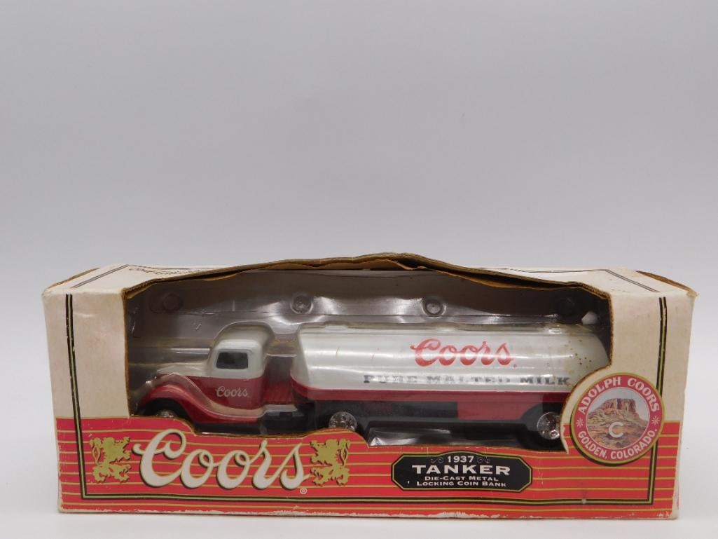 1937 COORS TANKER DIE CAST MTAL LOCKING COIN BANK (1 of 2)
