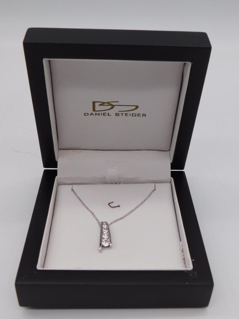 DIAMOND LADDER NECKLACE ON STERLING SILVER ITALIAN CHAIN: DIAMOND LADDER NECKLACE ON STERLING SILVER ITALIAN CHAIN