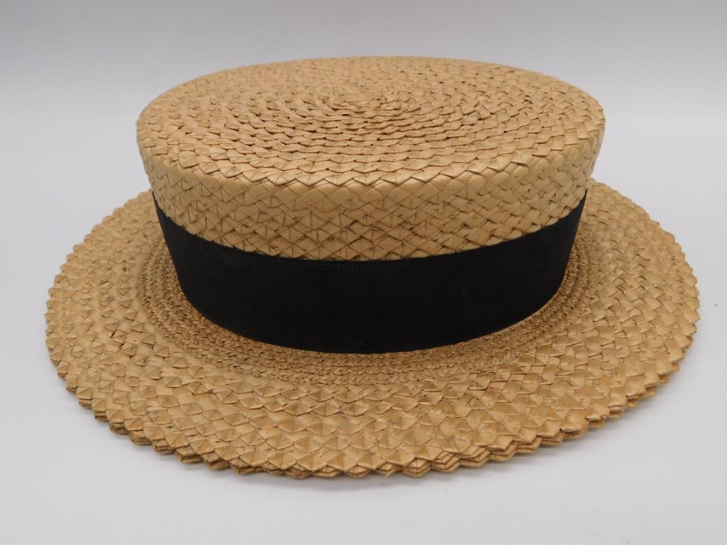 HANDMADE STRAW BOATER HAT SKIMMER HAT DESMOND HAT VINTAGE (1 of 3)
