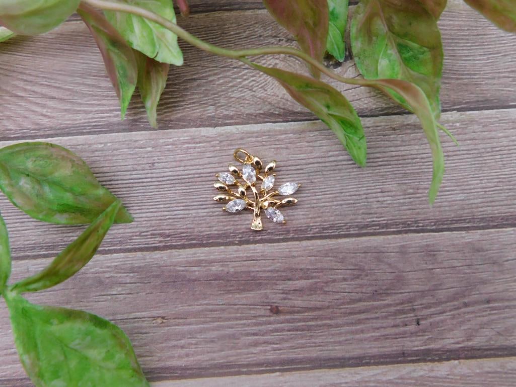 Gold-Tone Tree Pendant With Rhinestone Accents: Gold-Tone Tree Pendant With Rhinestone Accents