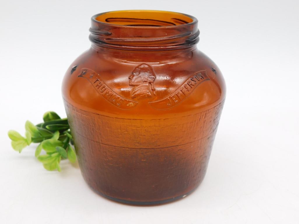 THOMAS JEFFERSON VINTAGE BROWN GLASS JAR (1 of 3)