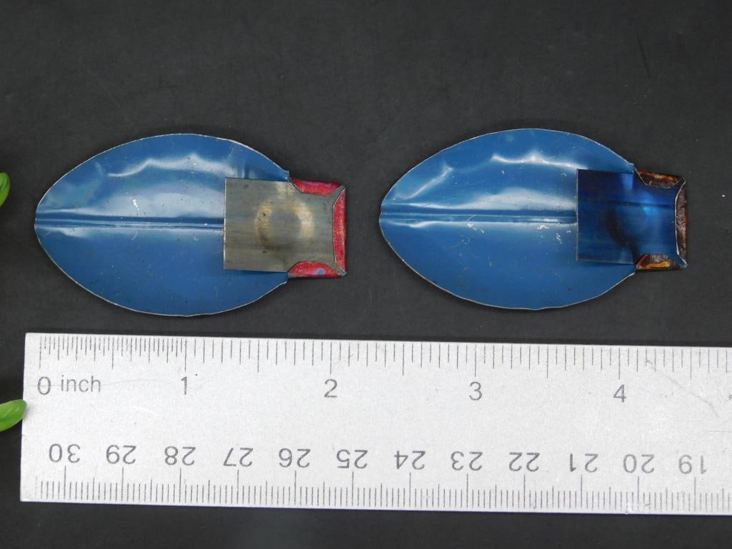 Pair of Vintage Colorful Beetle-shaped Metal Tin Toys: Pair of Vintage Colorful Beetle-shaped Metal Tin Toys