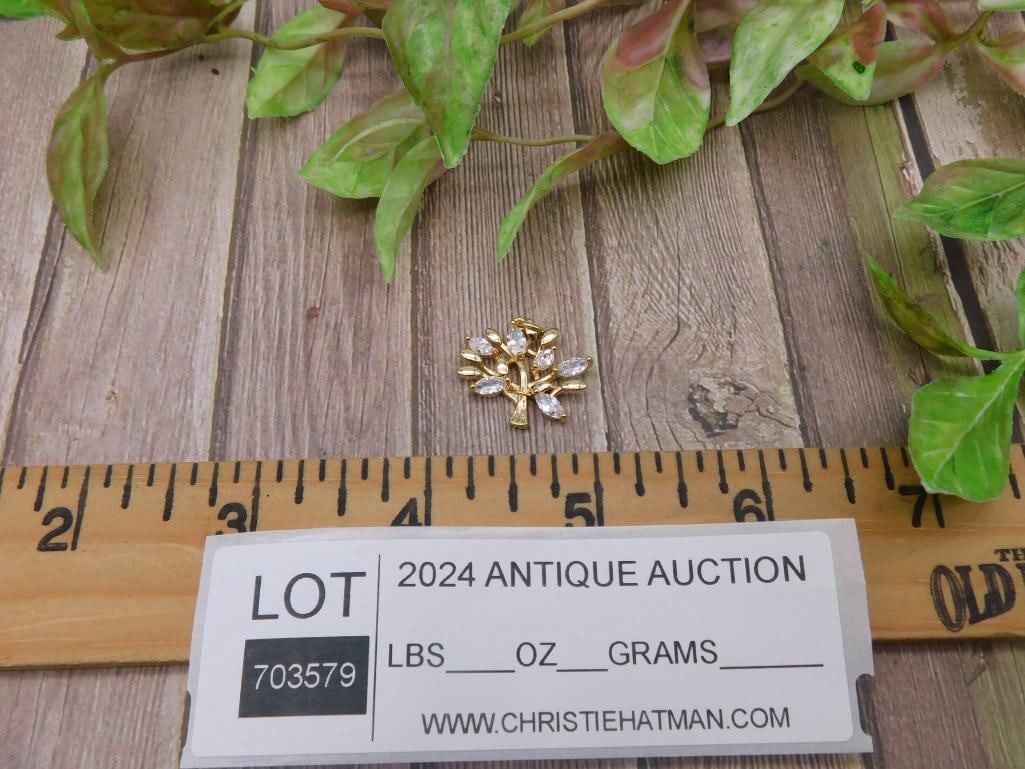 Gold-Toned Tree Brooch with Rhinestone Accents: Gold-Toned Tree Brooch with Rhinestone Accents