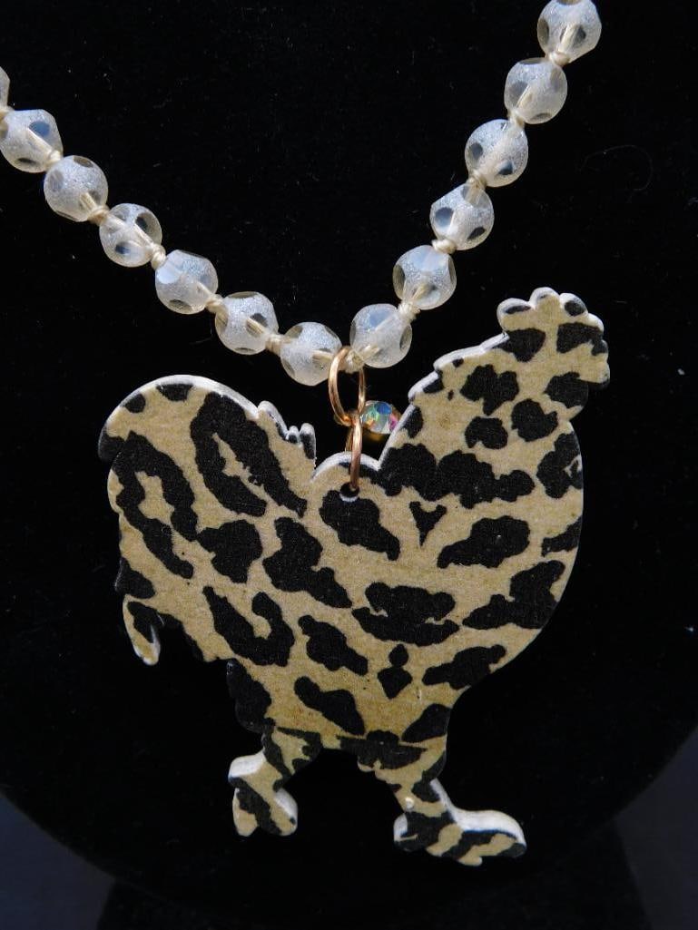 Leopard Print CHICKEN Pendant Necklace: Leopard Print CHICKEN Pendant Necklace