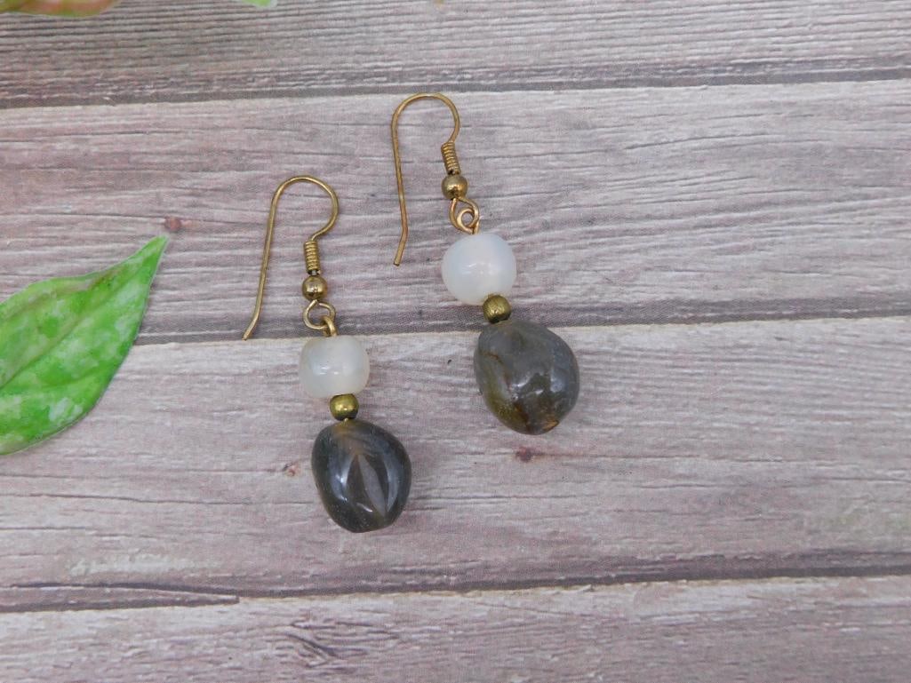 Beaded Dangle Earrings with Stone Accents: Beaded Dangle Earrings with Stone Accents