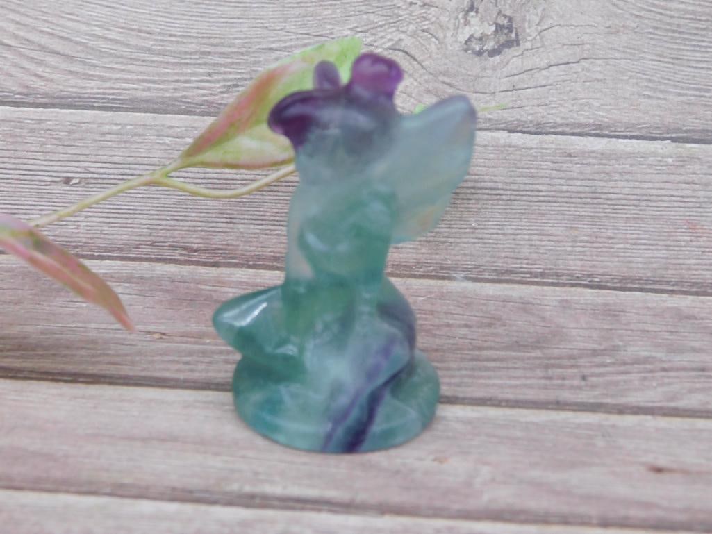 Carved Multicolored Stone Figurine of a Winged Fairy: Carved Multicolored Stone Figurine of a Winged Fairy