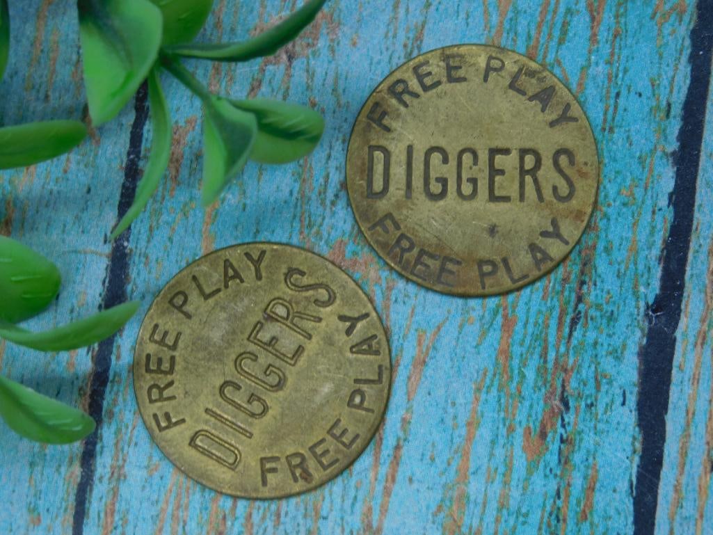 Pair of Brass Diggers Free Play Tokens (1 of 2)