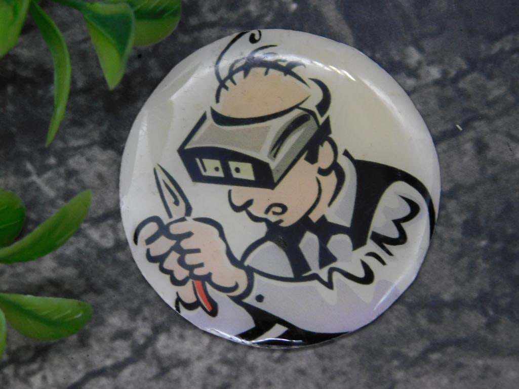 Round Pinback Button Featuring Technician Illustration (1 of 2)