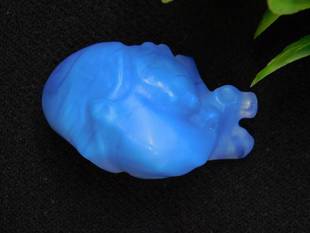 Carved Blue Heart Figurine in Anthropomorphic Design: Carved Blue Heart Figurine in Anthropomorphic Design
