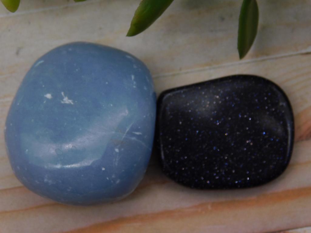 Two Polished Stones, Blue and Black, ROCK STONE LAPIDARY SPECIMEN: Two Polished Stones, Blue and Black, ROCK STONE LAPIDARY SPECIMEN