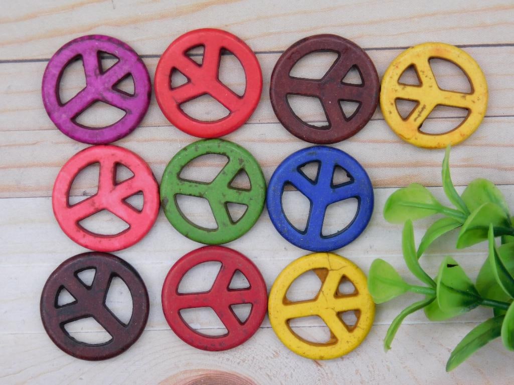 10 Multi-Colored Peace Sign Beads: 10 Multi-Colored Peace Sign Beads