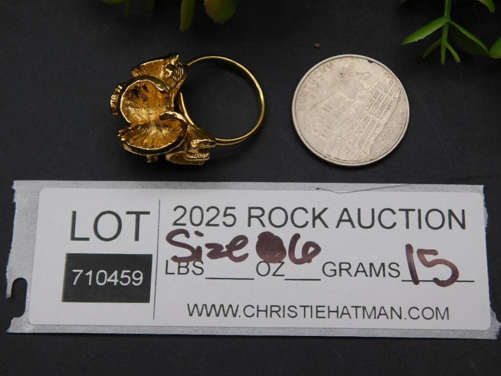 Gold-Tone Sculptural Ring with Unique Floral Design: Gold-Tone Sculptural Ring with Unique Floral Design