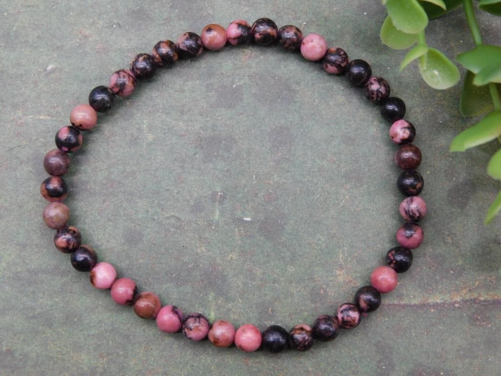 Rhodonite Beaded Stretch Bracelet Rock Stone Lapidary Specimen: Rhodonite Beaded Stretch Bracelet Rock Stone Lapidary Specimen