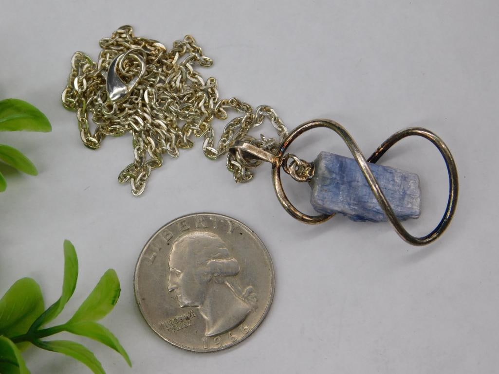 Silver Infinity Pendant Necklace With Kyanite Stone Accent Rock Stone Lapidary S: Silver Infinity Pendant Necklace With Kyanite Stone Accent Rock Stone Lapidary S
