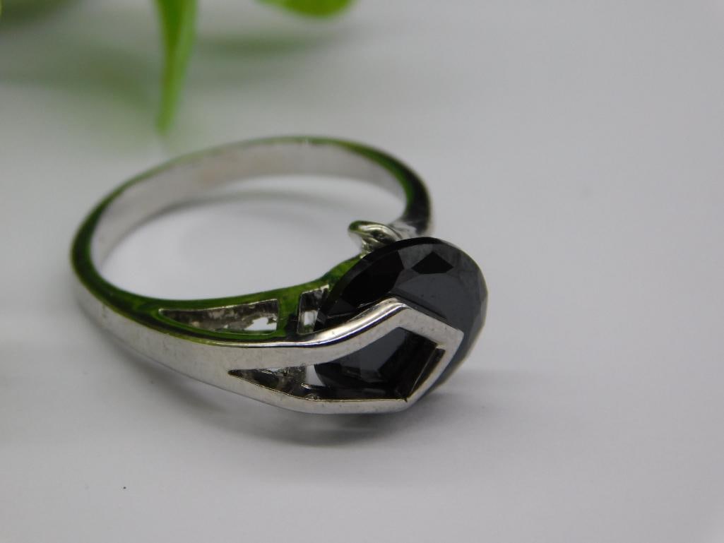 Silver Ring With Black Stone, Size 6: Silver Ring With Black Stone, Size 6