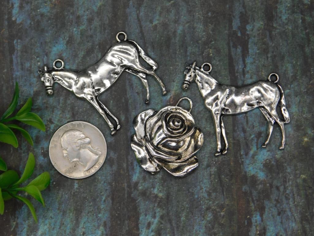 Silver-Tone Horse and Rose Charms - 2