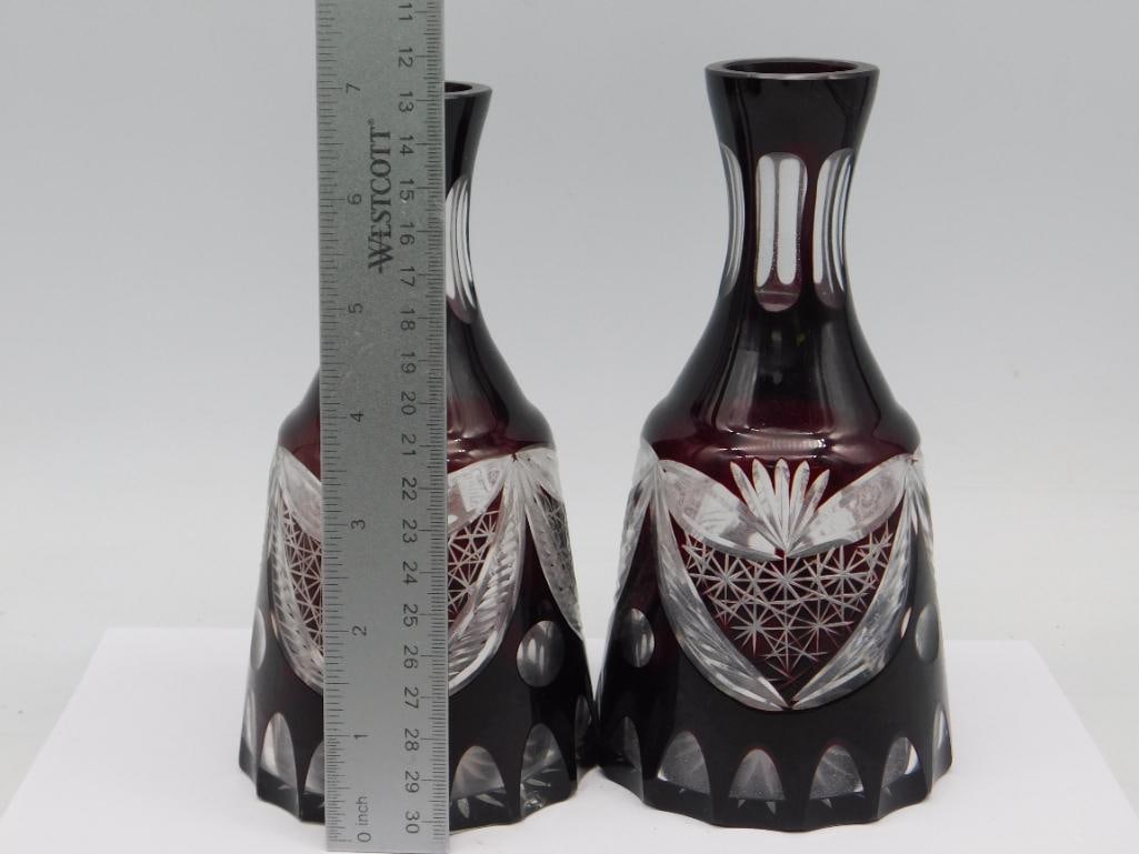 RUBY BOHEMIAN CRYSTAL DECANTERS VINTAGE ANTIQUE - 3