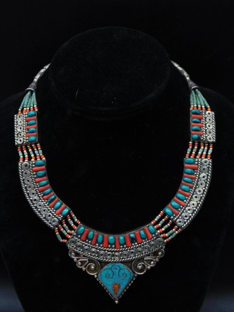 TURQUOISE AND RED CORAL NECKLACE ROCK STONE LAPIDARY SPECIMEN (1 of 3)